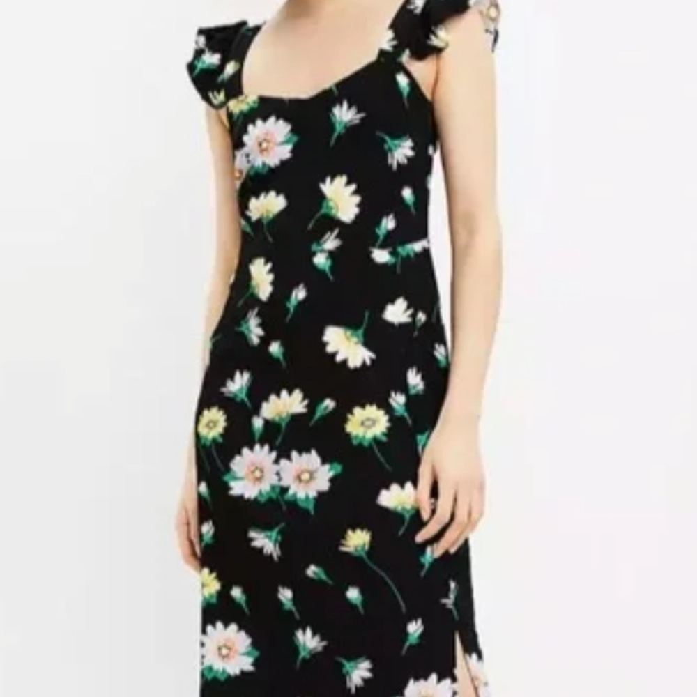 LOFT Black Floral Midi Dress